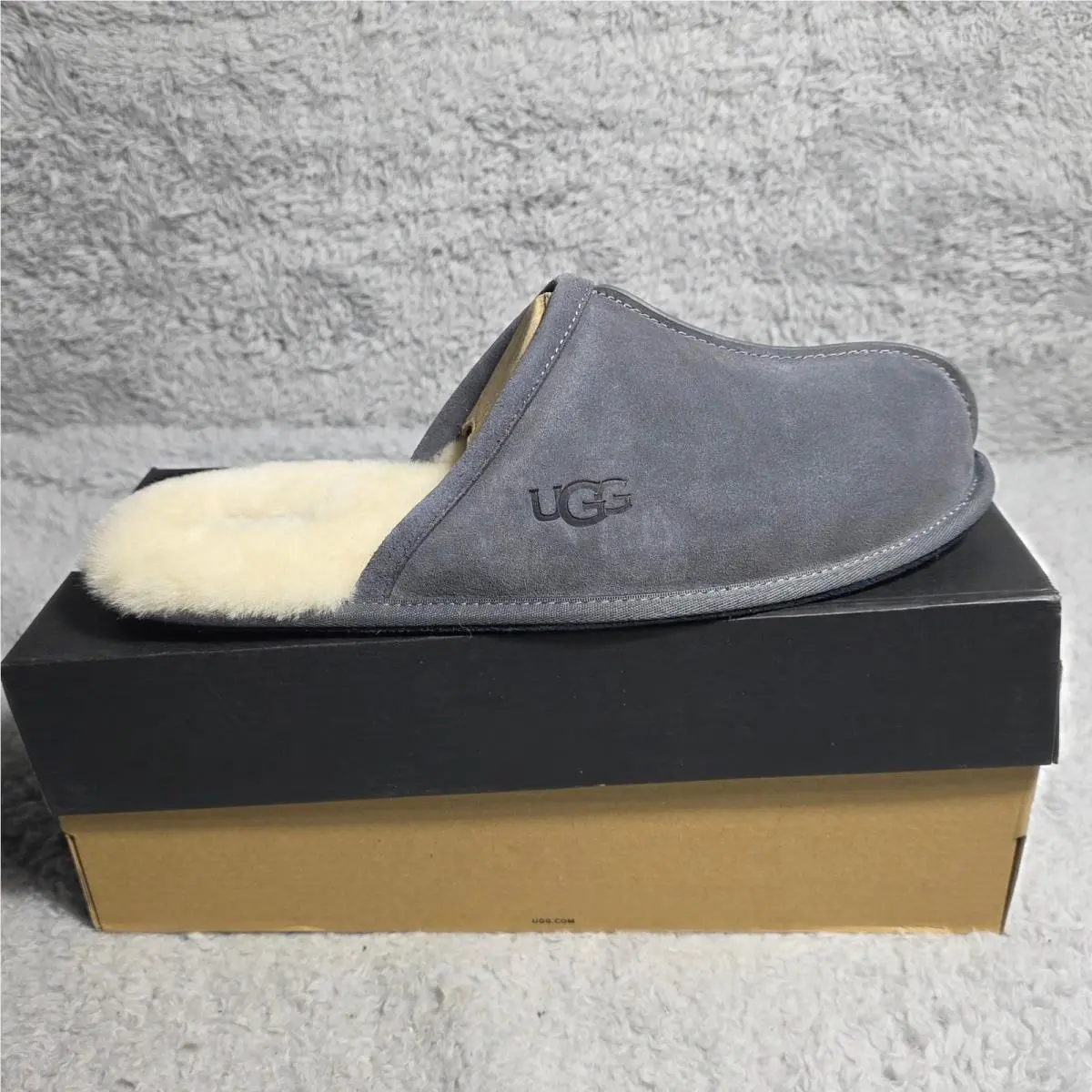 Ugg Scuff Slipper Slide Shoes Gray Suede Sheepskin Lined Mens 12