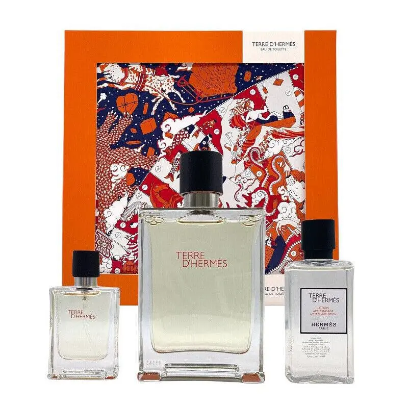 Terre D`hermes  Men 3 Pcs Set 3.3 oz 0.42 oz Edt Spray A/s Lotion Box by Hermes