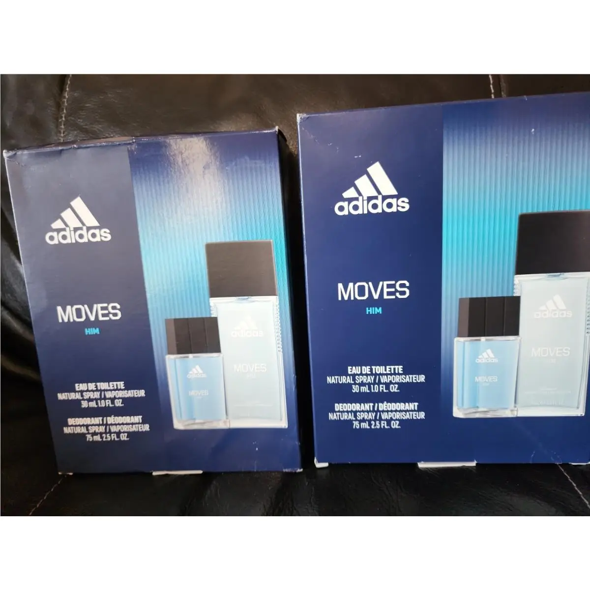 2 Boxes Of Adidas Moves Him Cologne Deodorant Spray Gift Set. 4pcs Total