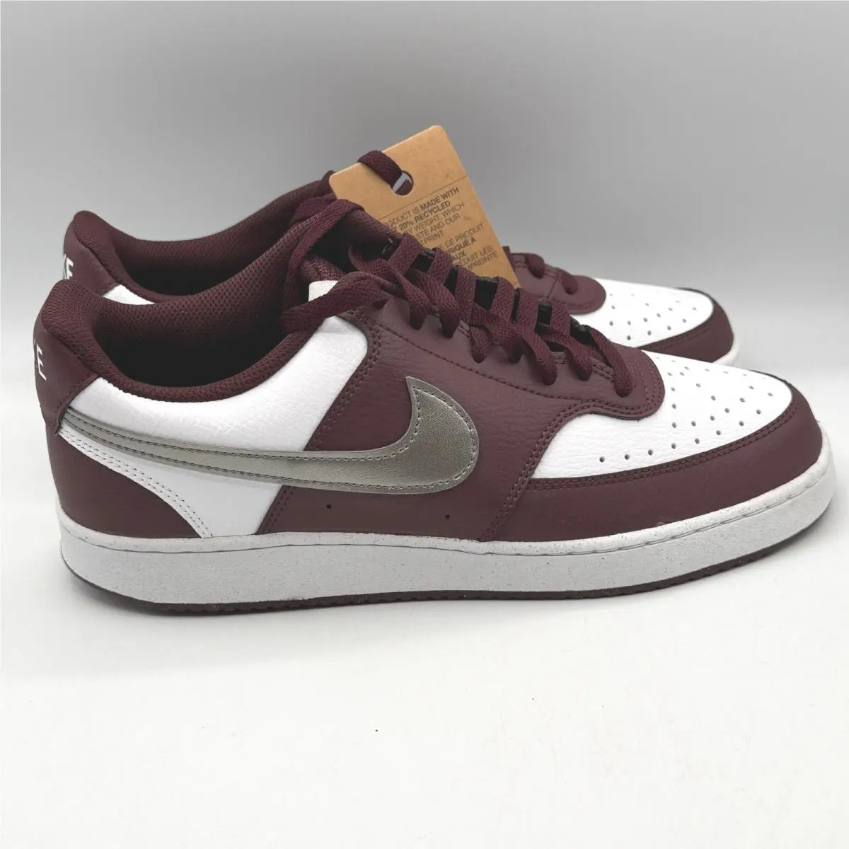 Nike Court Vision Low NN Women 12 White Burgundy Metallic Pewter IM7647-100