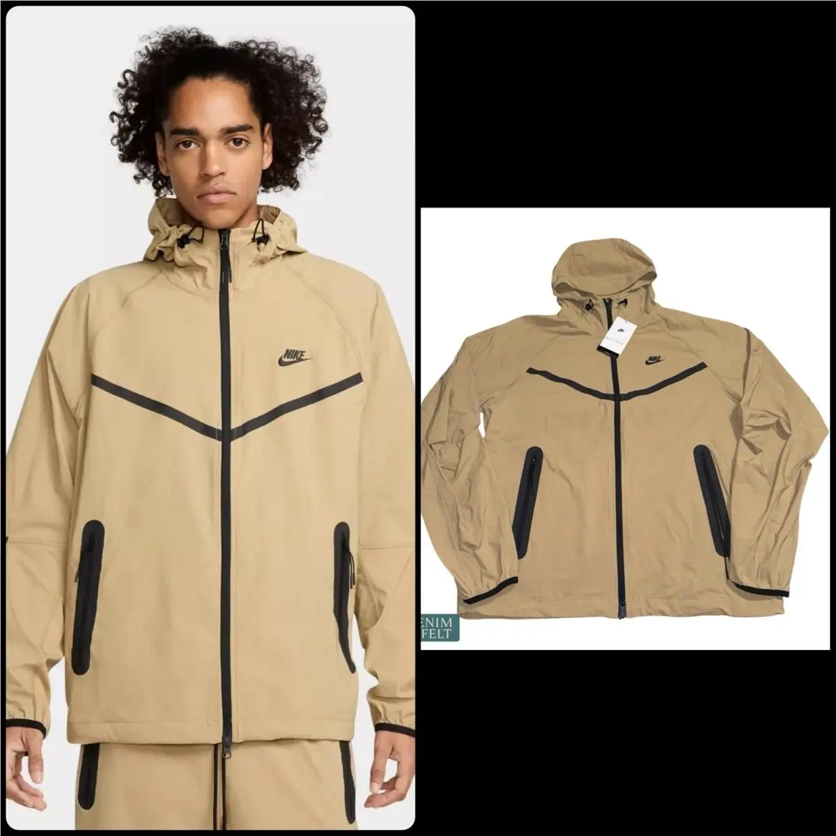 Nike Tech Windrunner Jacket S Beige Woven Full Zip Hooded Streetwear