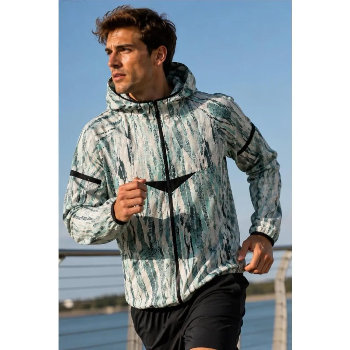 Nike Windrunner Jacket Mens M Blue Abstract Print Hooded Full Zip Running