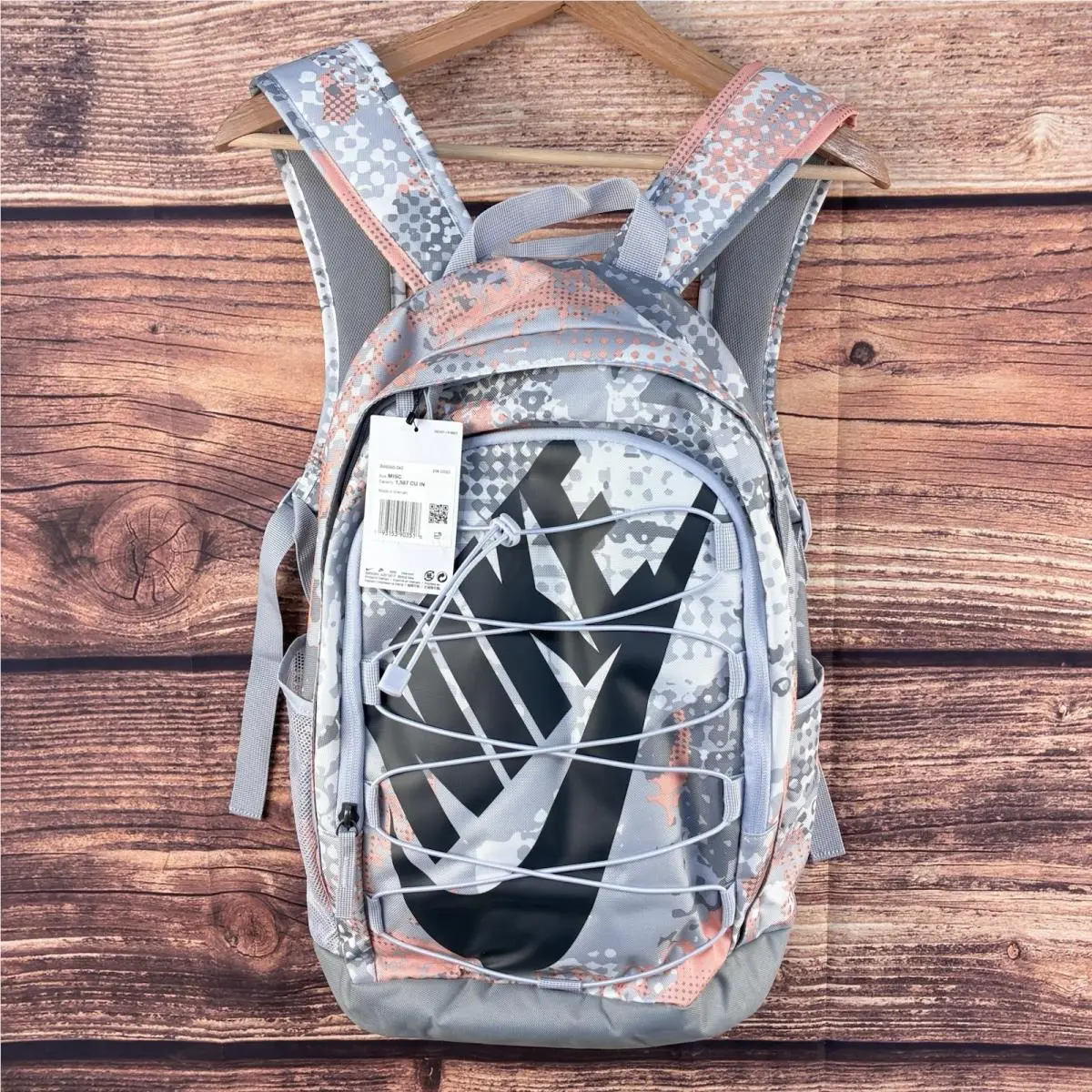 Hayward Backpack Grey Pink Camo Big Logo Bungee School Bag 26L BA6550-042 by Nike