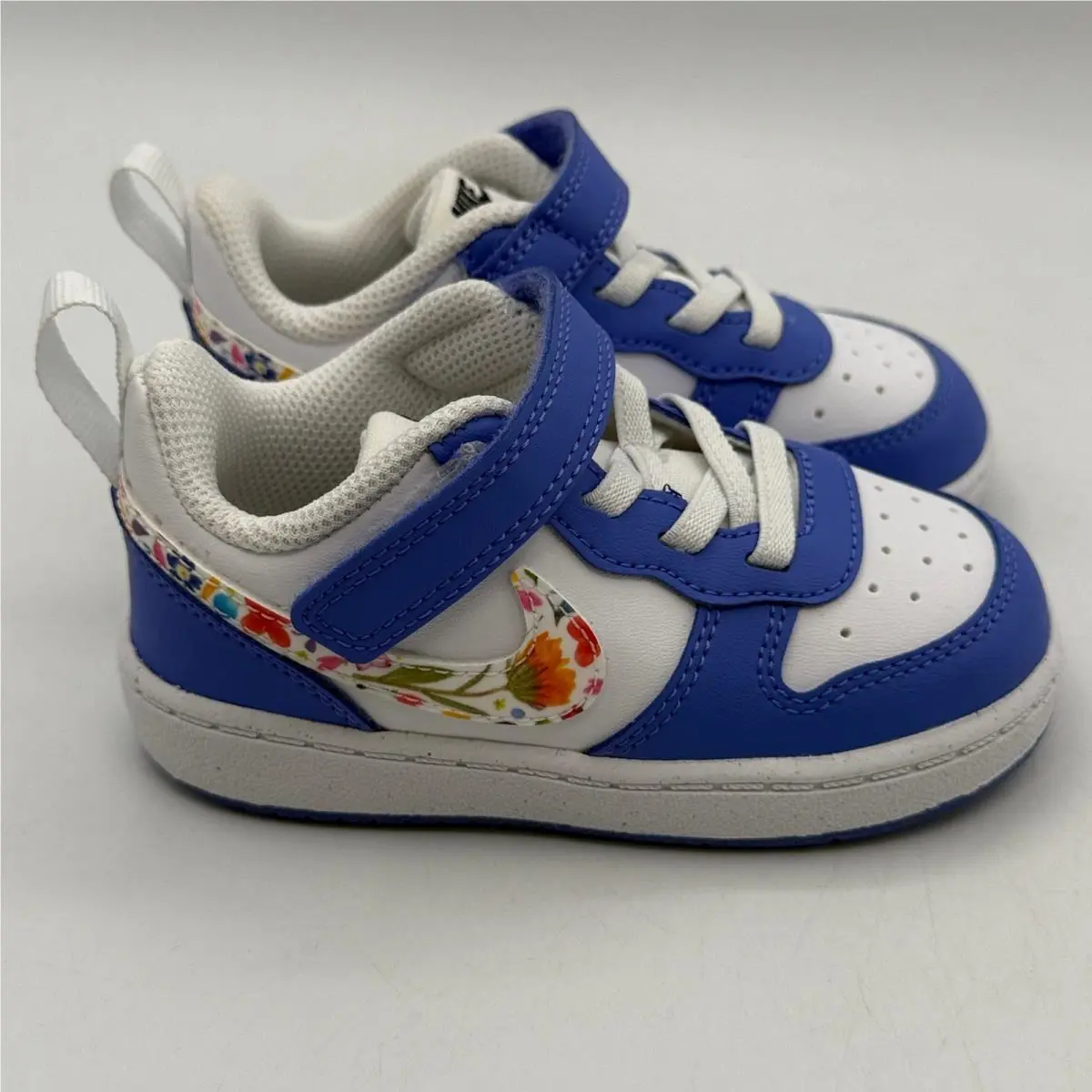 Nike Court Borough Low FL Shoes Kids Size 7C White Sapphire Floral IQ0877 100
