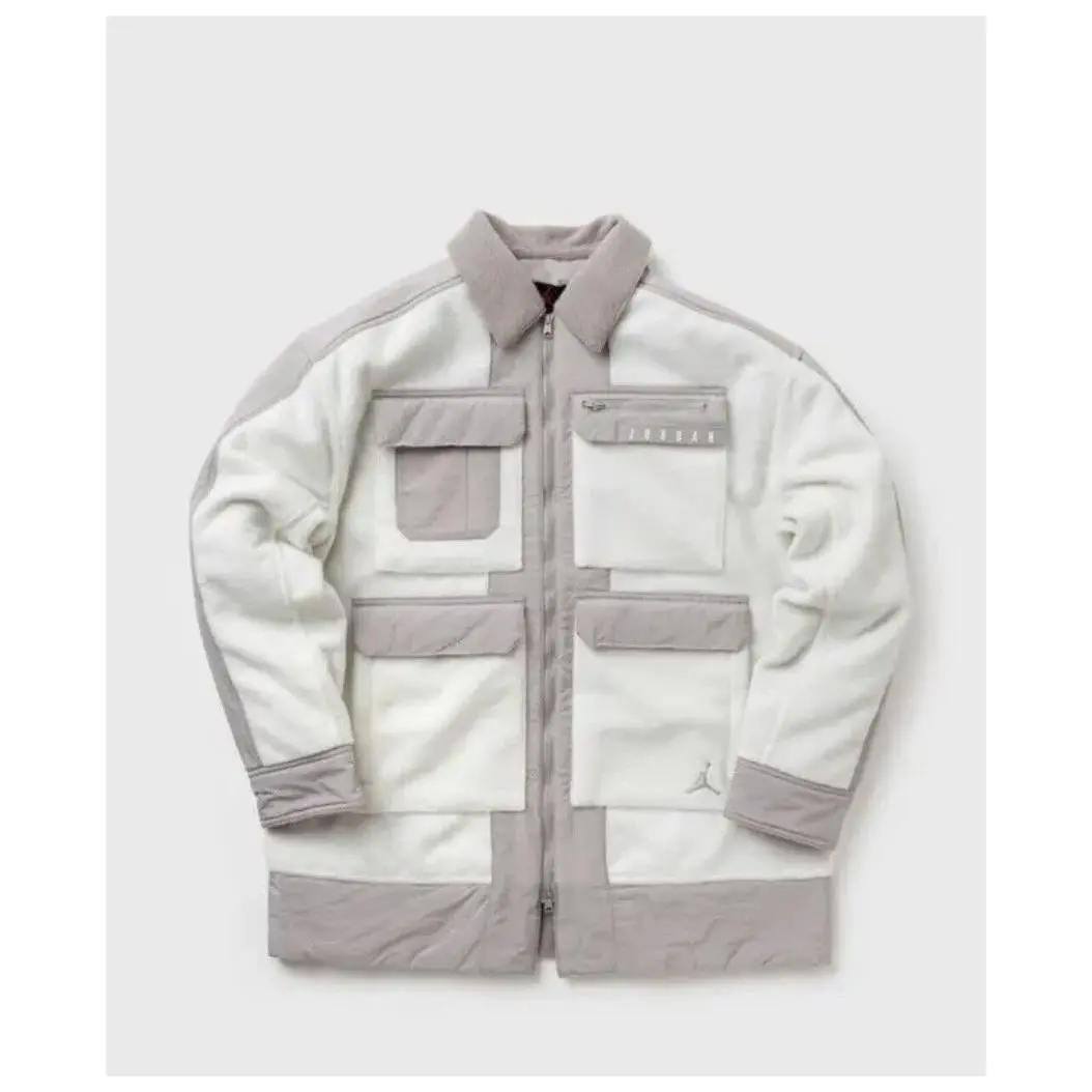 Nike Jordan Cozy Girl Womens Jacket M Mid Length Full Zip Coat White Taupe