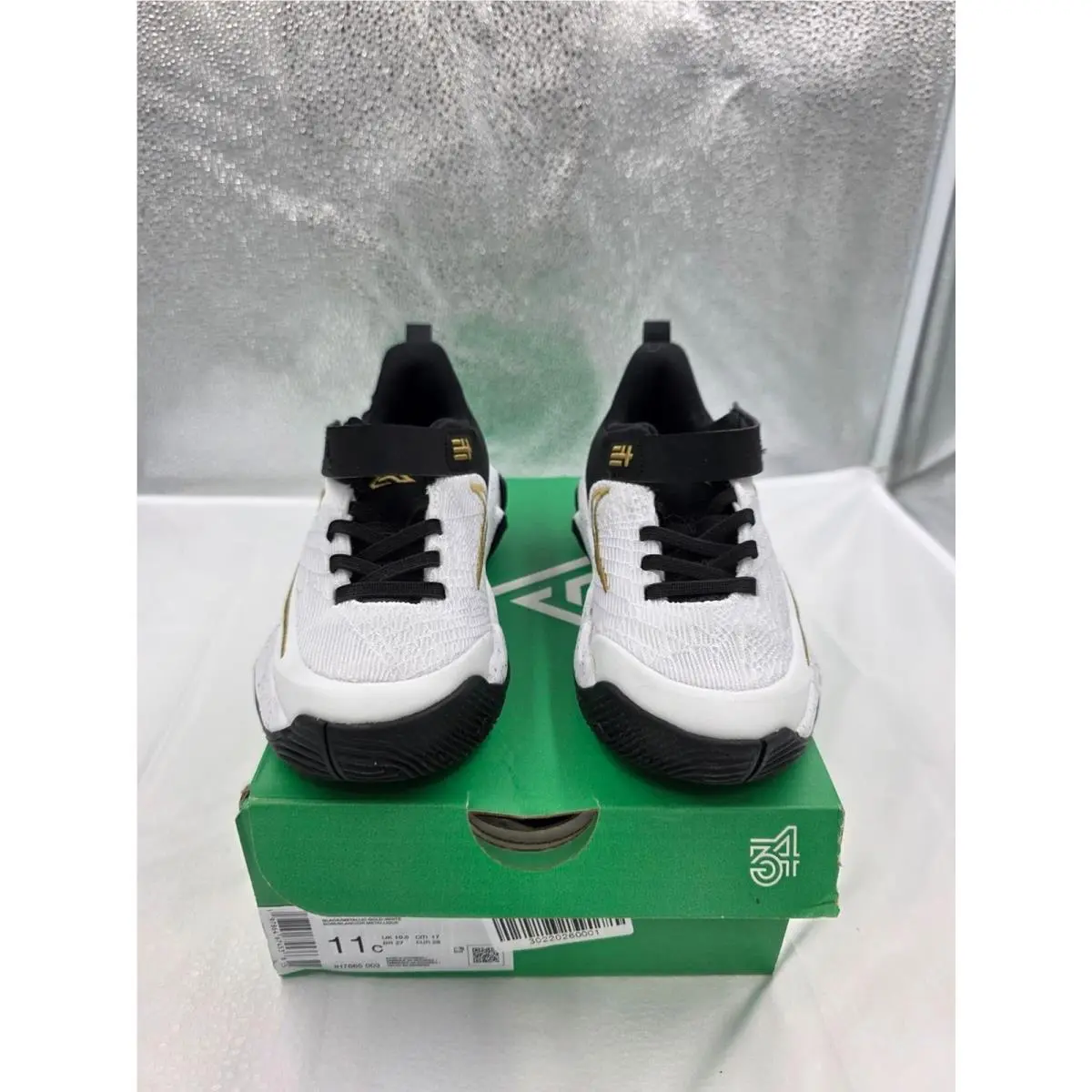 Giannis Immortality Kids White and Black Sneakers with Gold Logo by Nike