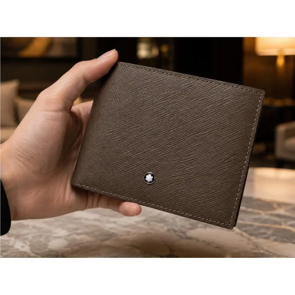 2026  Mens Luxury Bifold Wallet Brown Leather 6CC Card Holder Gift by Montblanc