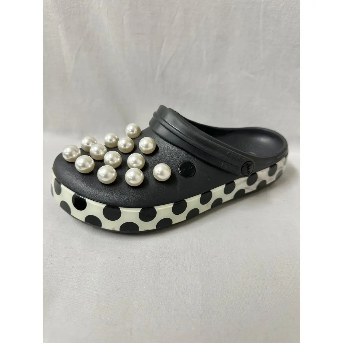 Crocs Timeless Clash Polka Dot Pearl Platform Clogs Black White Womens Size 10
