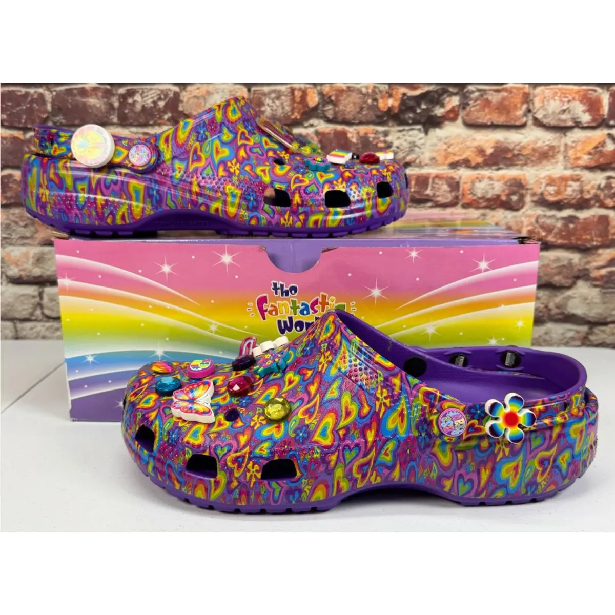 Lisa Frank Crocs Classic Clog Limited Edition Neon Purple with Jibbitz M12/W14
