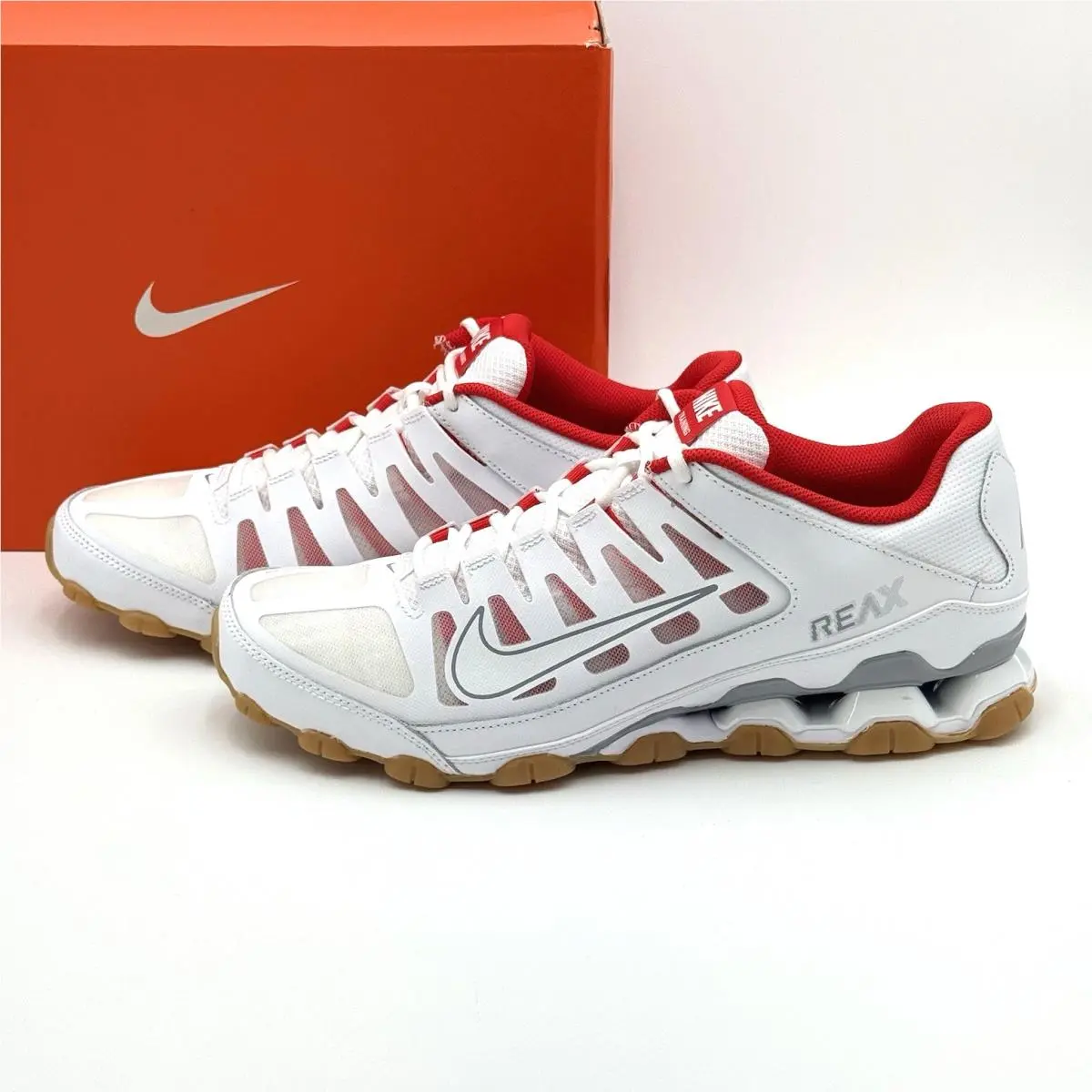 Nike Reax 8 TR Mesh Men`s Training Shoes White Wolf Grey Red 621716-103