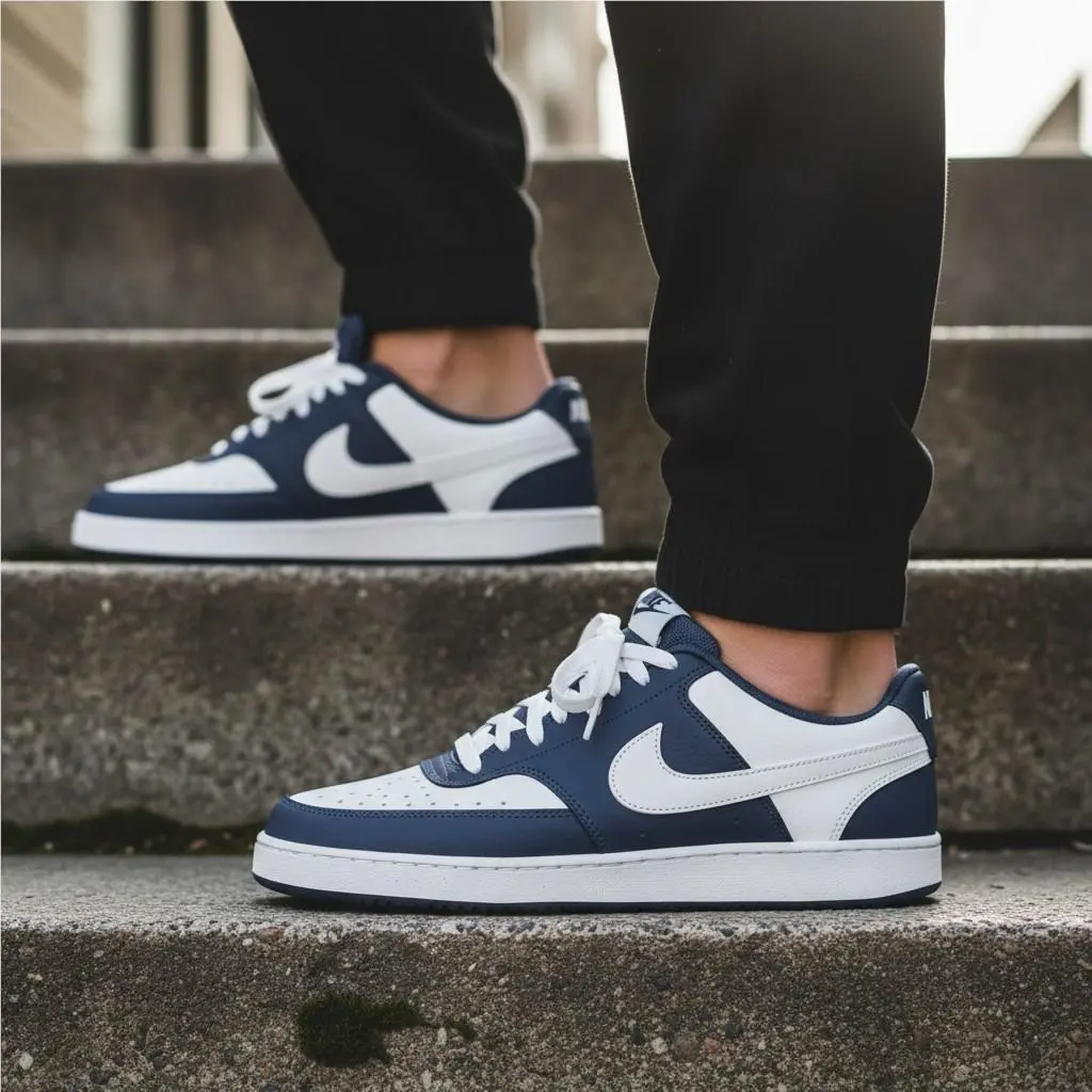 Classic Athletic Sneakers Leather Shoes Mens Blue White Size 9 by Nike
