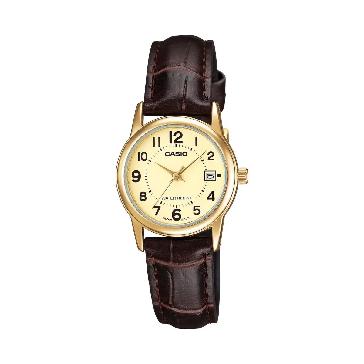Casio Women’s Champagne Dial Analog Watch with Brown Leather Strap