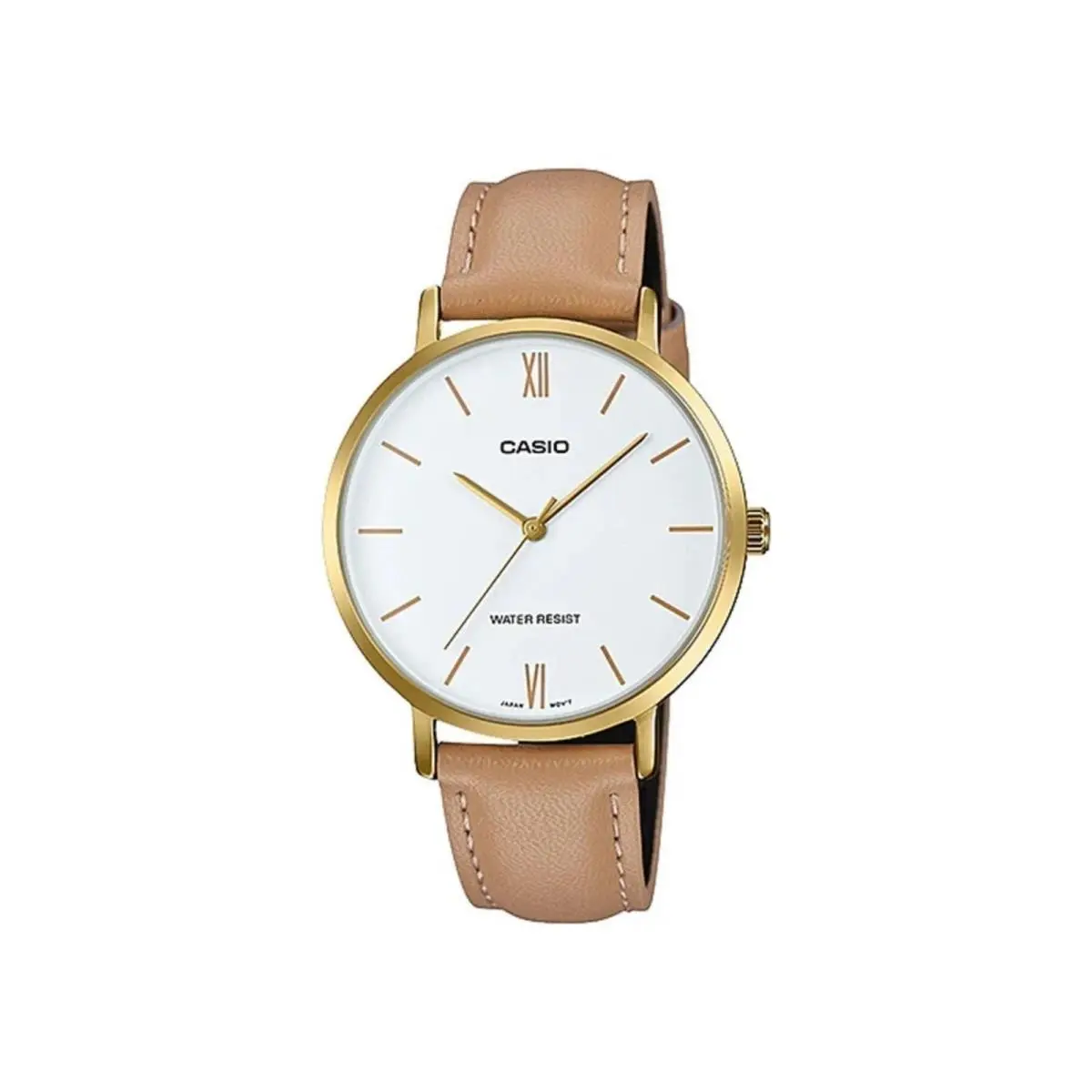 Casio Women’s Tan Leather Strap Analog Watch with Gold Case - LTP-VT01GL-7BUDF
