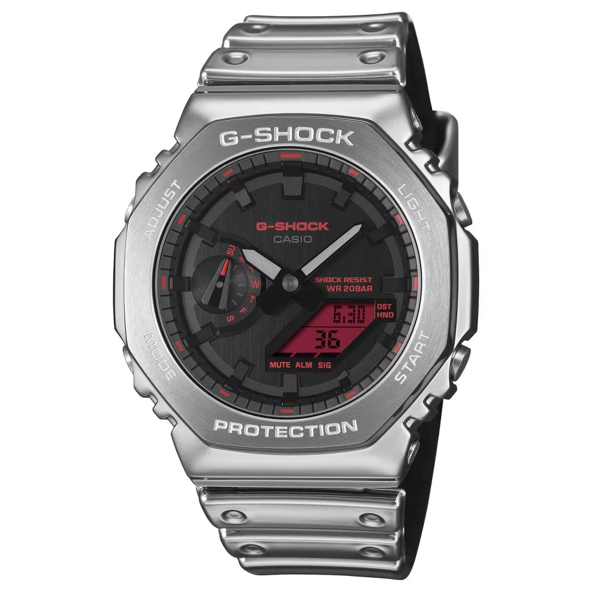 G-shock GM2100YRA-8A Metal Bezel Silver / Red Accents Men`s Watch by Casio