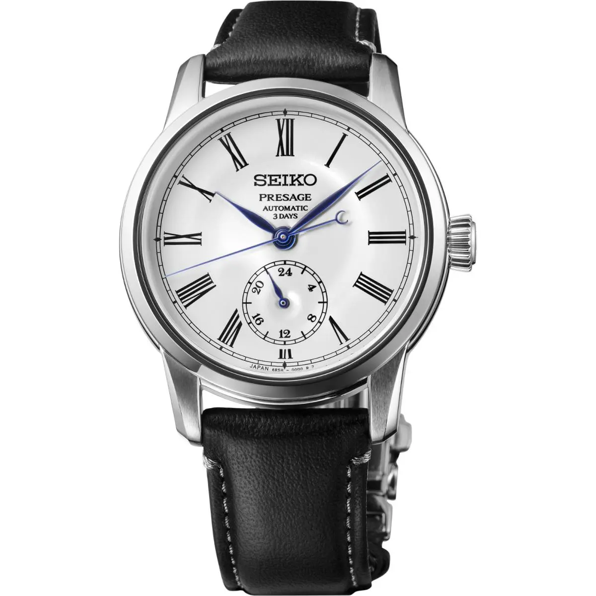 Seiko Presage 40.2mm White Dial Black Leather Band Watch SPB495