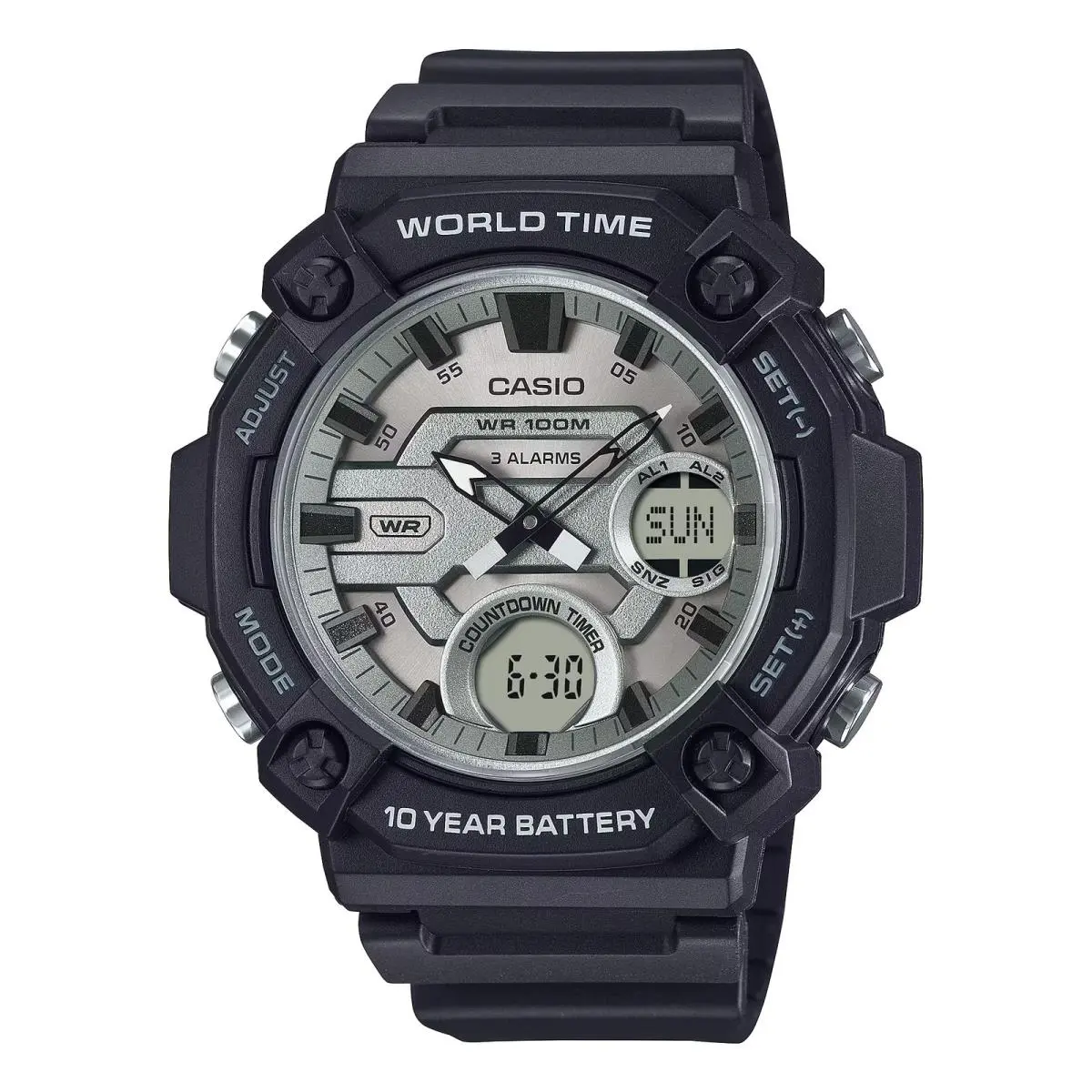 Casio Men’s Analog Digital World Time Watch with Silver Dial - AEQ-120W-7AVCF