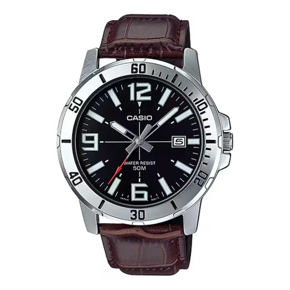 Casio Men’s Brown Leather Watch with Black Dial - MTP-VD01L-1BVUDF