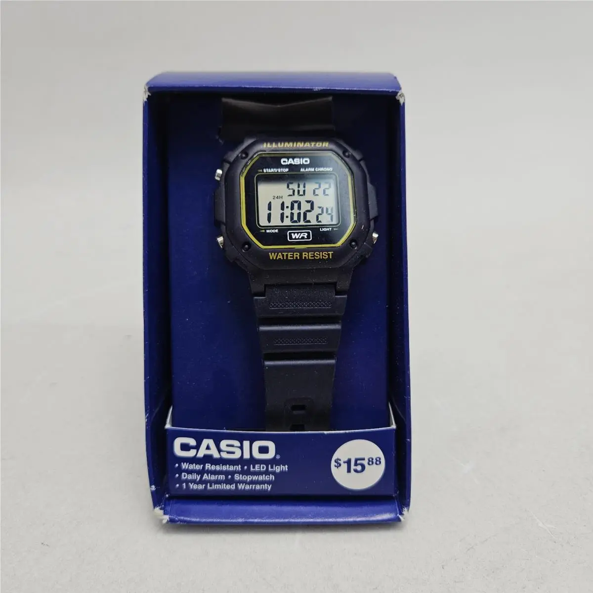 Casio Illuminator 3224 F-108WH Digital Watch 42mm Alarm Chrono Amber Backlight