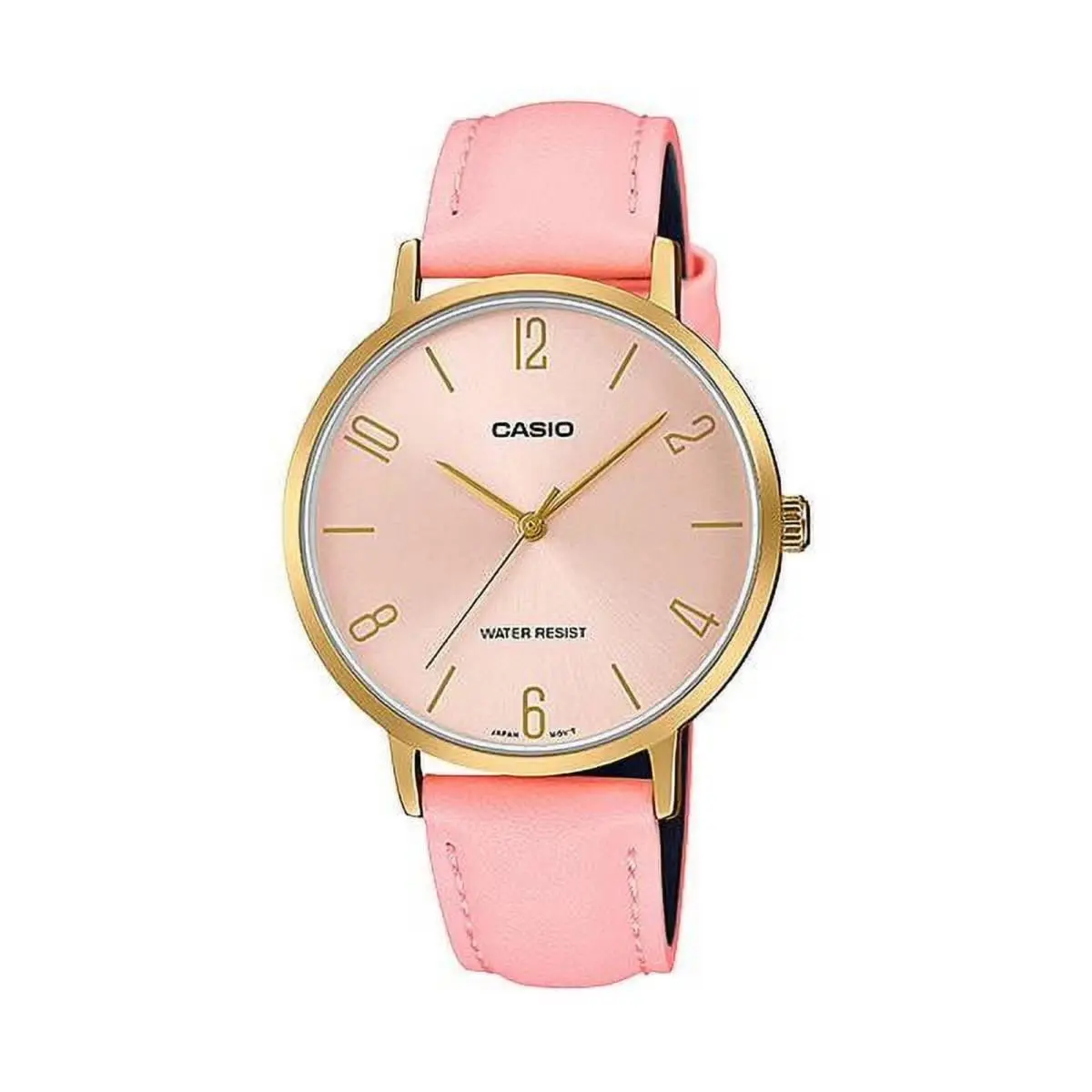 Casio Women’s Pink Leather Strap Analog Watch with Gold Case -LTP-VT01GL-4BUDF