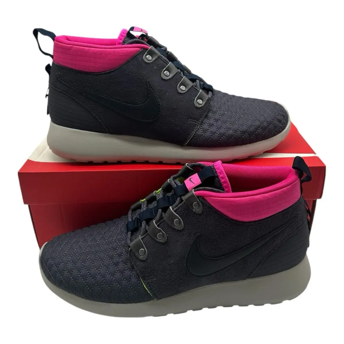 Nike Roshe Run Sneakerboot Mens 9.5 Gridiron Dark Obsidian Pink Shoes 615601-006 - Blue