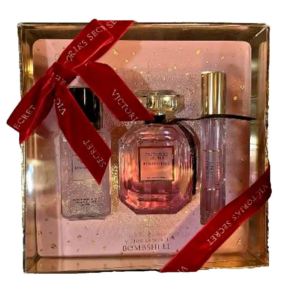 Victoria`s Secret Bombshell 3 Piece Gift Set Roller Ball Shimmer Mist Perfume