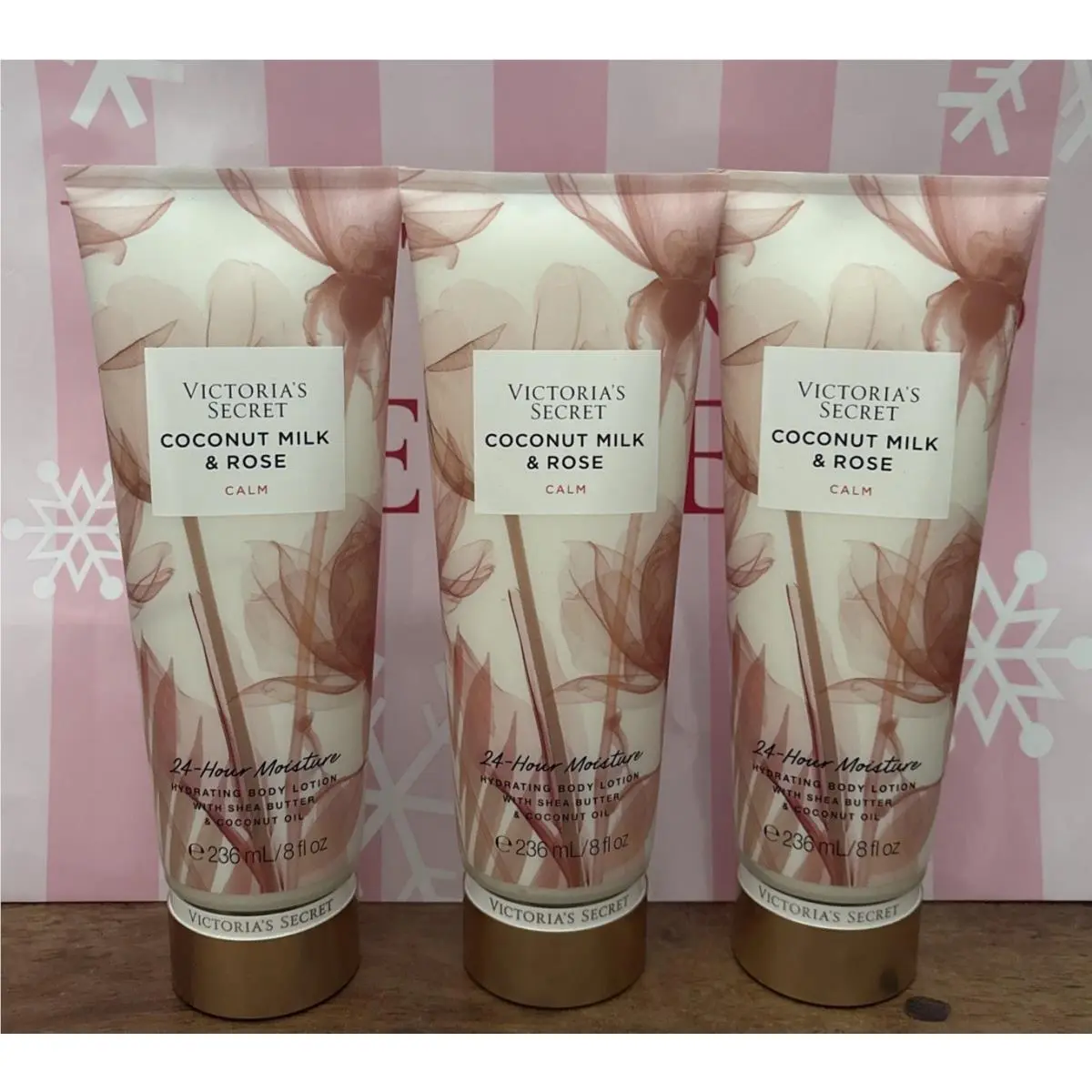 3 Victoria`s Secret Coconut Milk Rose Fragrance Body Lotion 8 oz Each-new