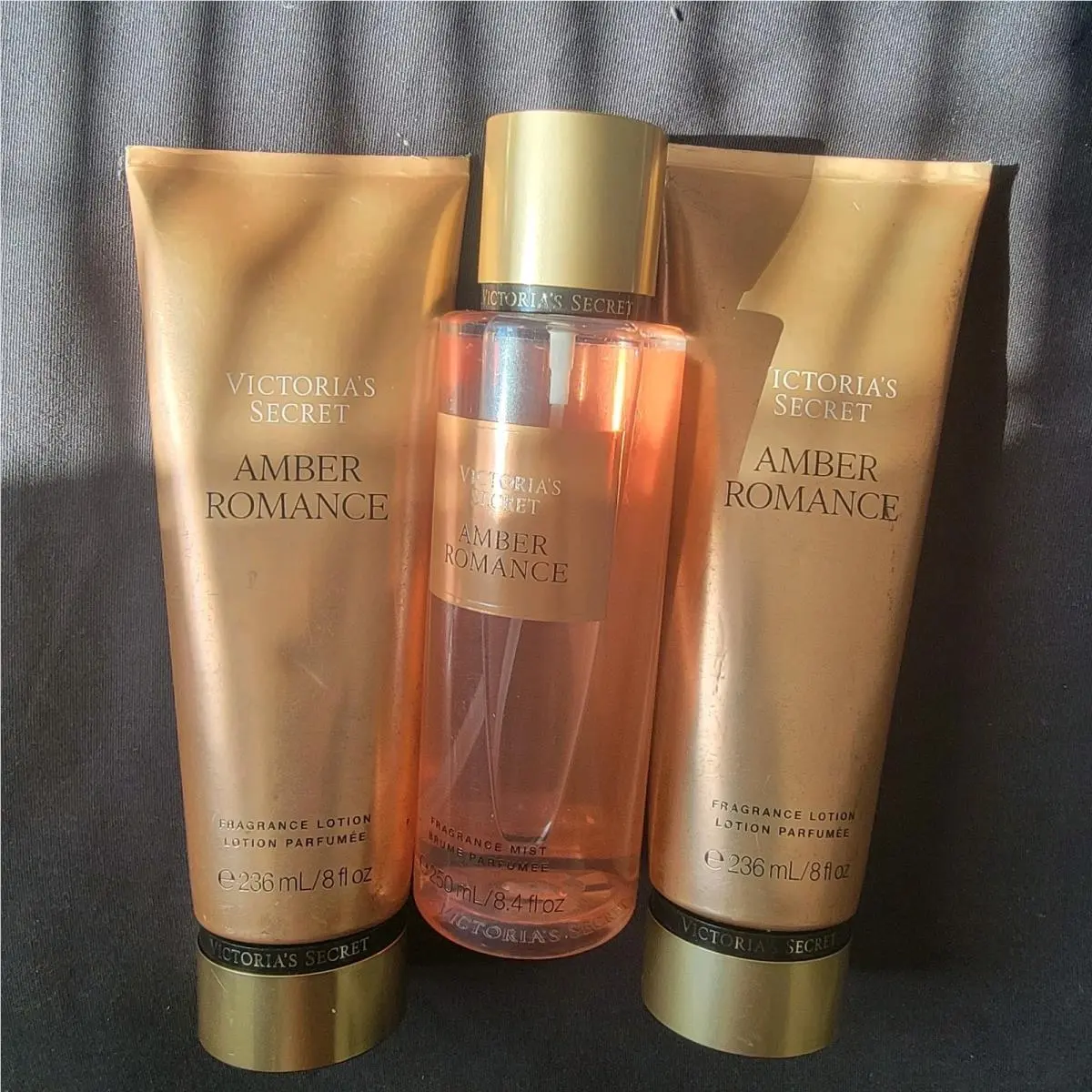 Victoria`s Secret Amber Romance Fragrance Body Mist and Body Lotion 3-Piece Set