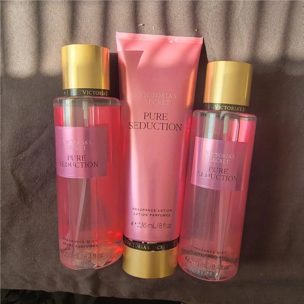 3 pc Victoria`s Secret Pure Seduction Fragrance Mist Lotion Set