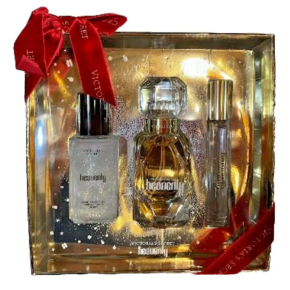 Victoria`s Secret Heavenly 3 Piece Gift Set Shimmer Mist Perfume 1.7 Oz