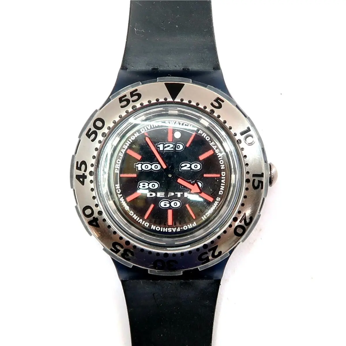 Swatch Scuba Watch with Case Papers 1990`s Unknown Make / Model 38mm - Dial: Silver, Band: Black, Bezel: Silver