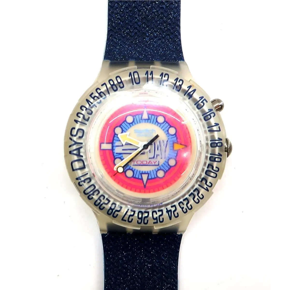 Swatch Scuba Watch Flitter Glow SDK903 w/ Case and Papers 1994 Gents Works - Dial: Blue, Pink, White, Band: Blue, Bezel: Clear