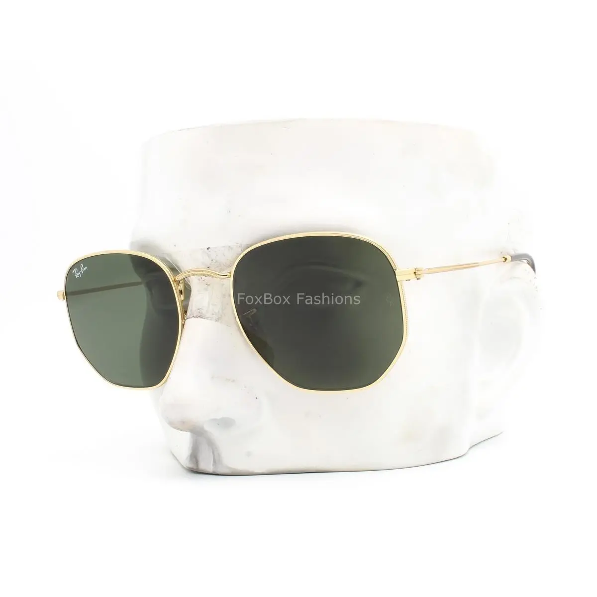 Ray-ban Hexagonal Flat RB3548N 001 Sunglasses Shiny Gold Green Glass 54mm W/case