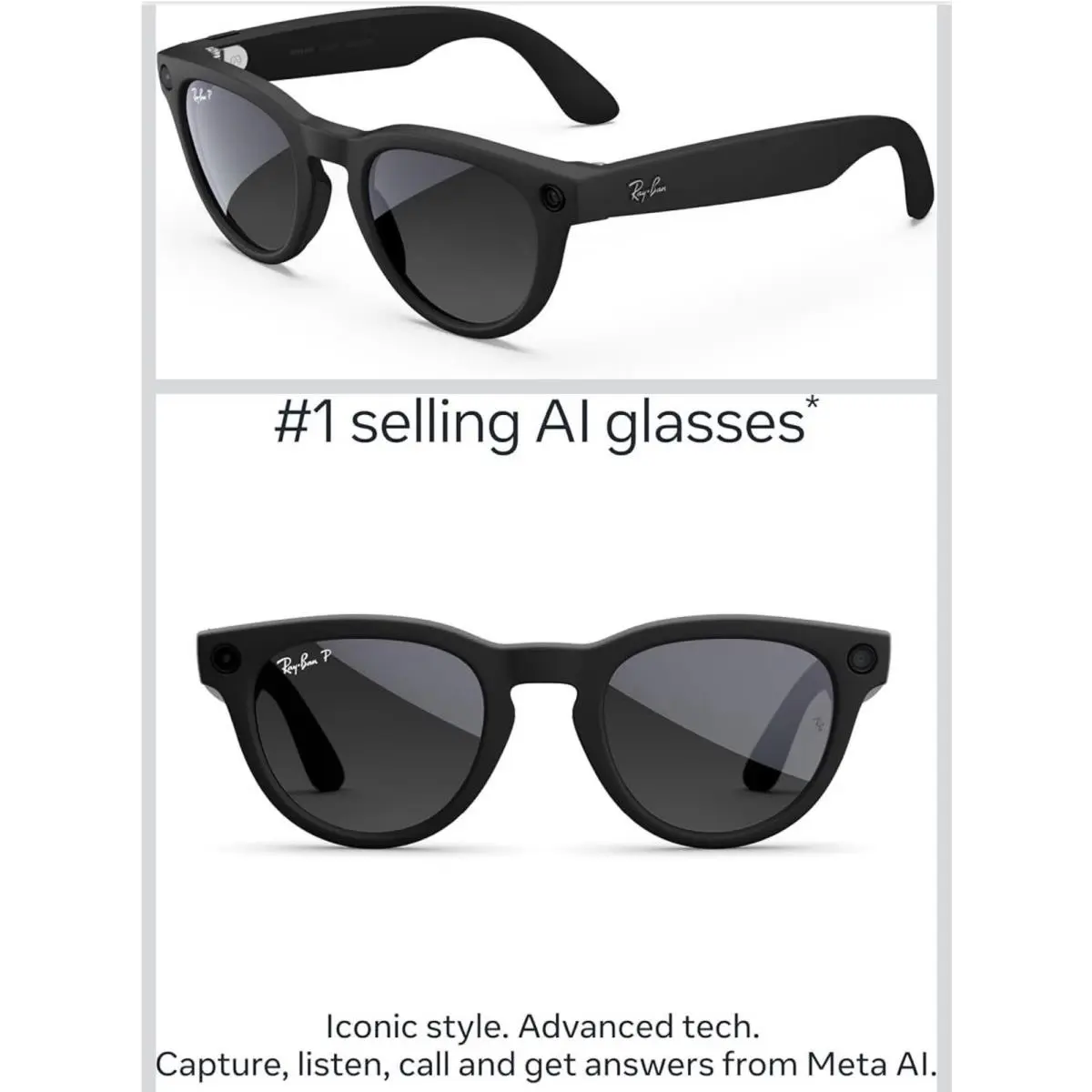 Meta Ray-ban Gen 2 Headliner Matte Black Smart AI Glasses 3k Ultra HD 12mp by Ray-Ban