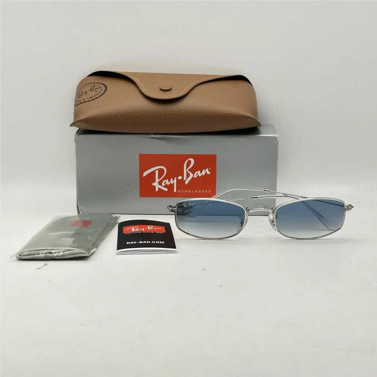 Ray Ban Unisex Thin Metal Irregular Rectangle Gradient Sunglasses RB3832 Silver