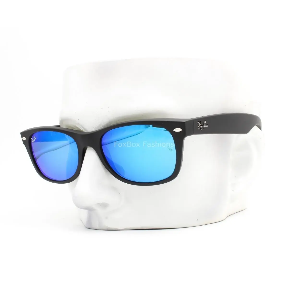 Ray-ban Wayfarer Sunglasses RB2132 622/17 Black Rubber Blue Flash 55mm Case