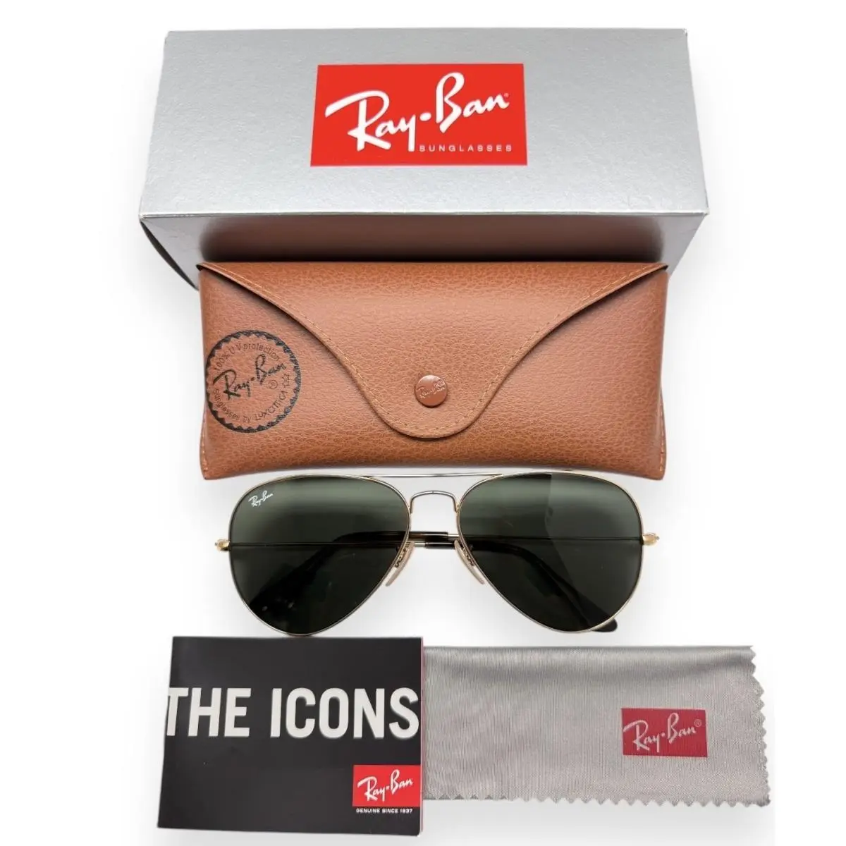 Ray-ban Aviator Sunglasses RB3025 181 Arista Gold Green Glass Lens 58mm W/case