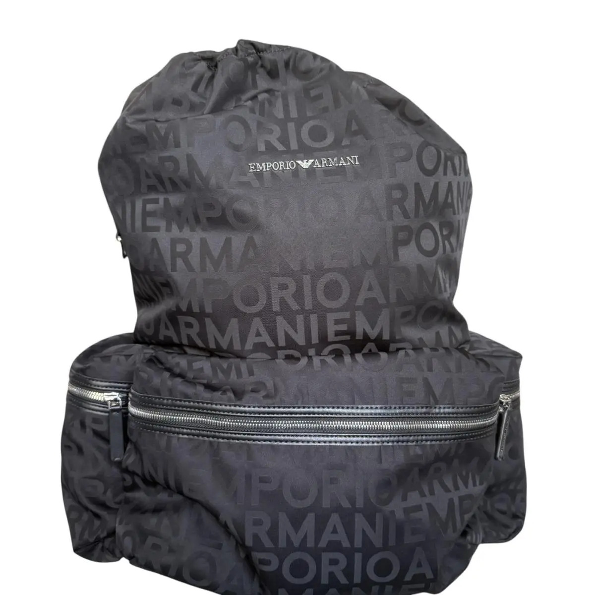 Emporio Armani Black Nylon Oversized Drawstring Logo Backpack