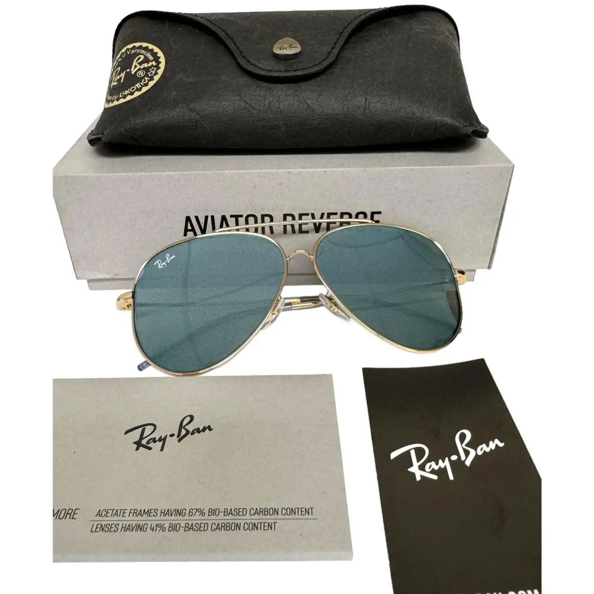 Ray-ban Aviator Reverse Sunglasses RB R0101S 001/GA Gold Blue Mirror 59mm W/case