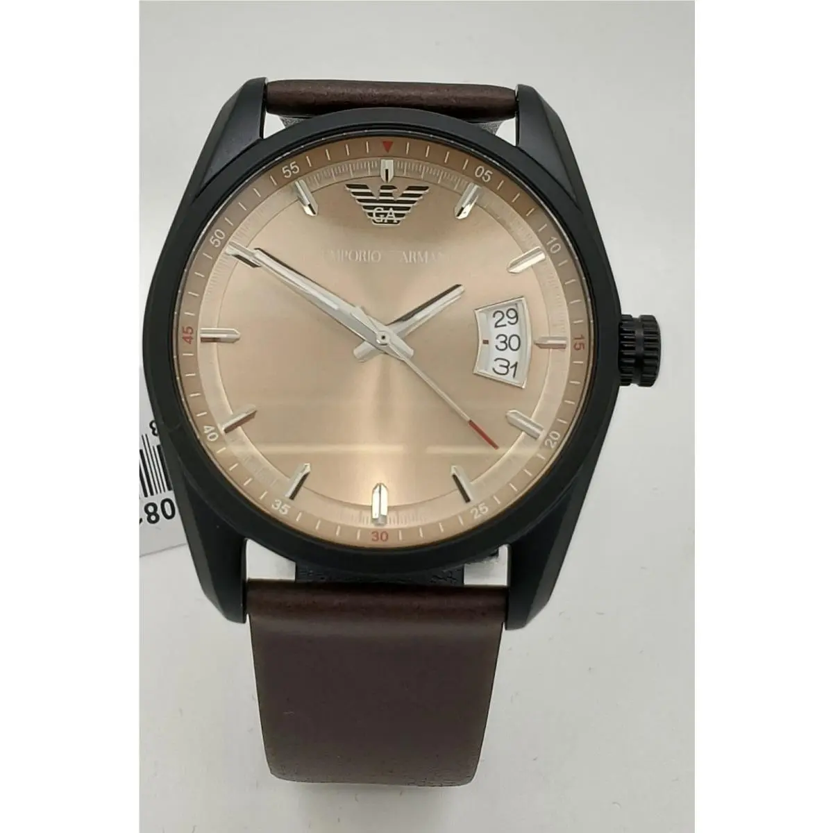 AR6081 Black Case Beige Dial Brown Leather Strap Mens Sport Watch by Emporio Armani
