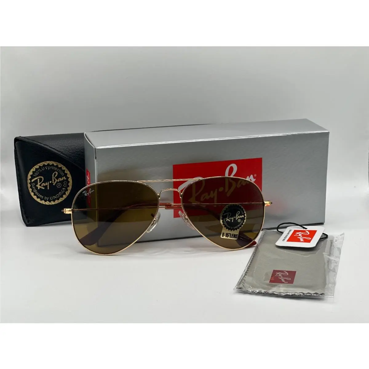 Ray-ban Aviator Classic Gold Frame RB3025 001/33 58-14 with Brown B15 Lenses