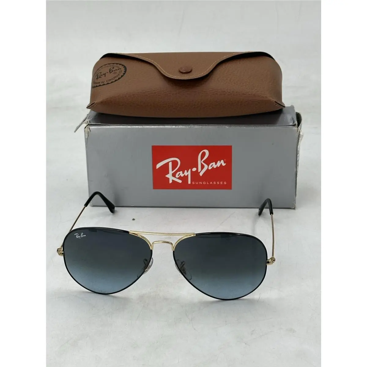 Ray Ban Unisex Aviator Large Sunglasses Black On Arista Blue Vintage Black Grad