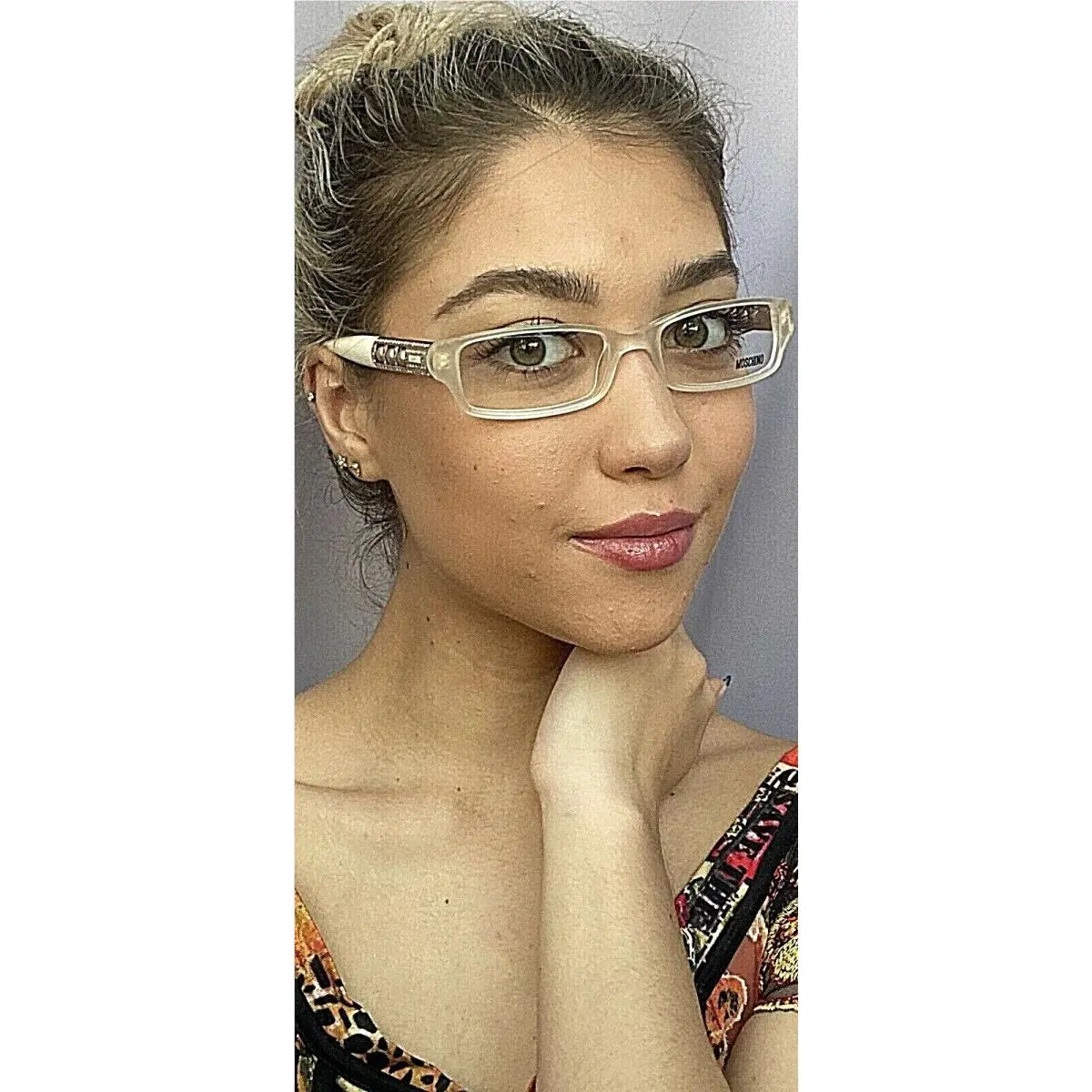 Moschino MO 06102 061 52mm Clear White Pearl Women`s Eyeglasses Italy 52-18