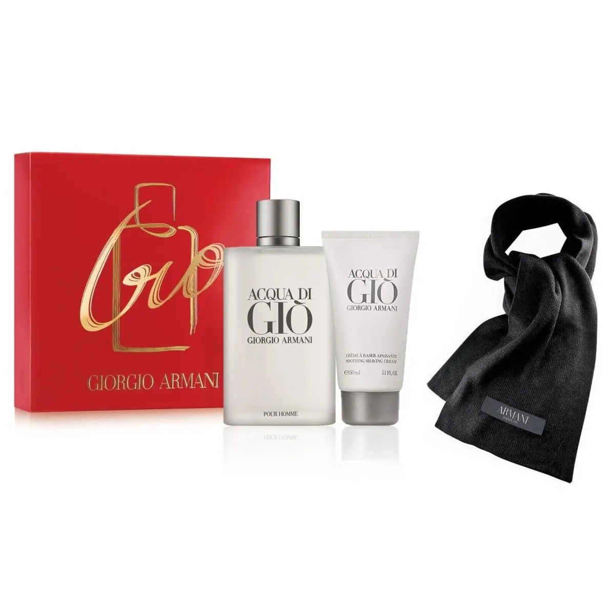 Acqua Di Gio  Men 3pc Set 6.7 oz Edt + 5.1 oz Shave Cream + Scarf by Giorgio Armani