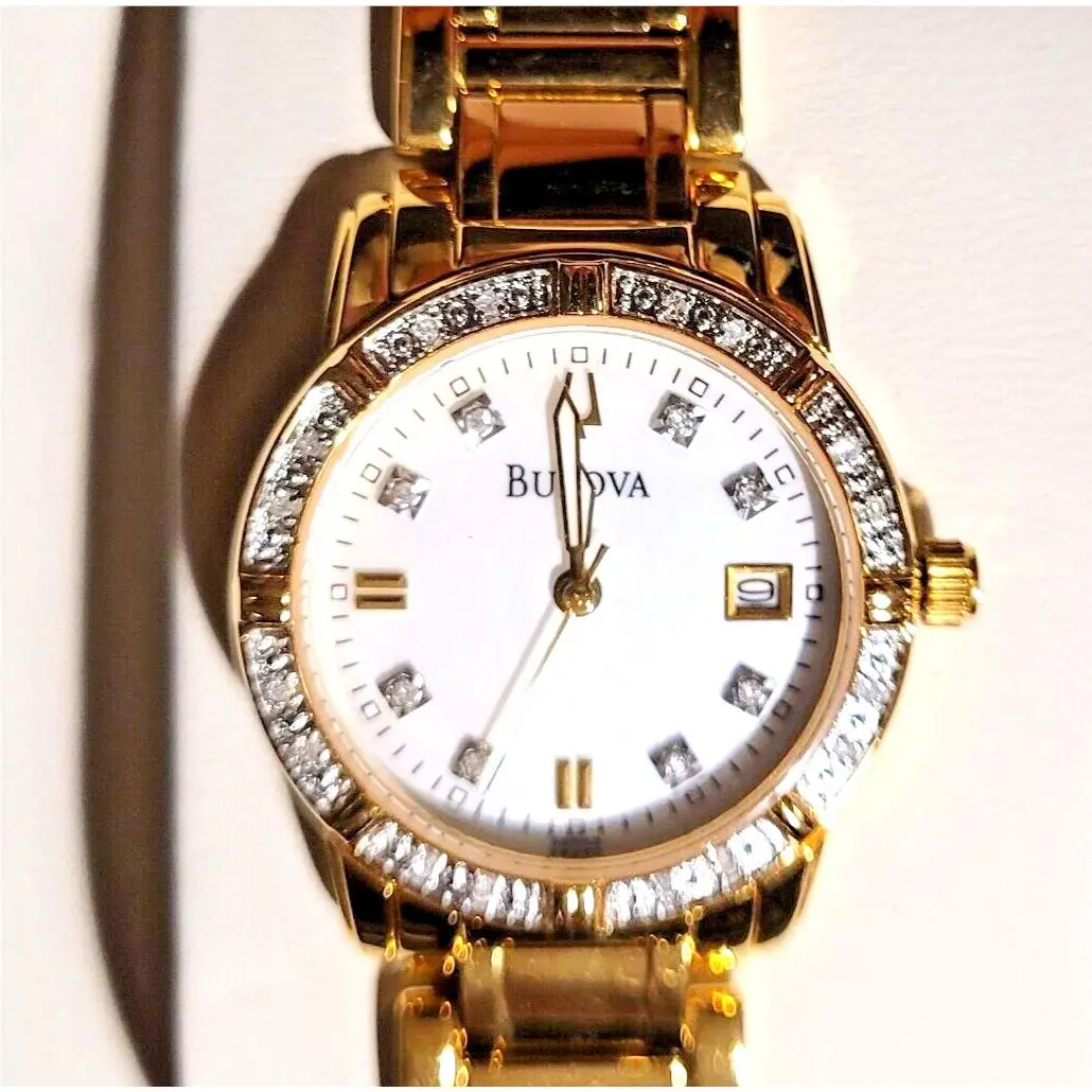 Women`s Diamond-accent Rich Gold Tone Stainless Steel Dress Watch by Bulova
