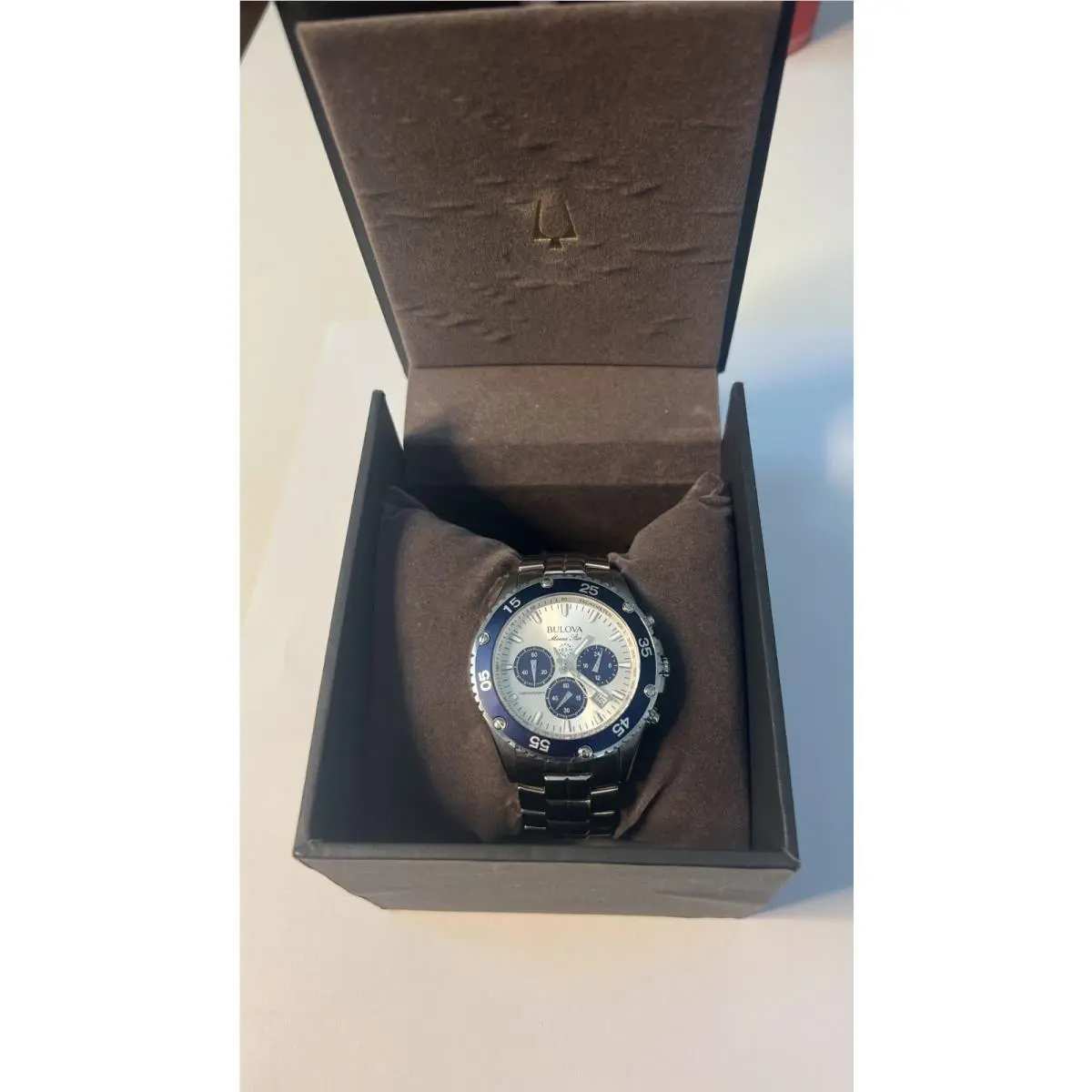 Marine Star Men`s Chronograph Quartz Blue/silver Dial Bezel 43mm Box by Bulova