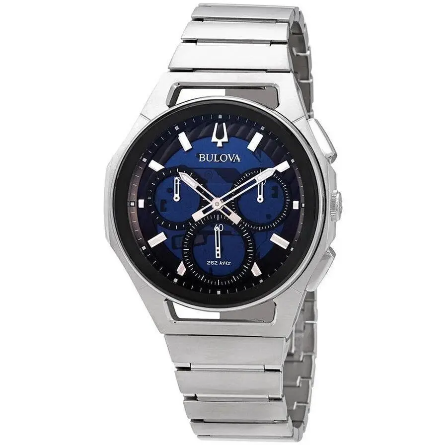 Curv Chronograph Blue Dial Stainless Steel Men’s Watch 96A205 by Bulova