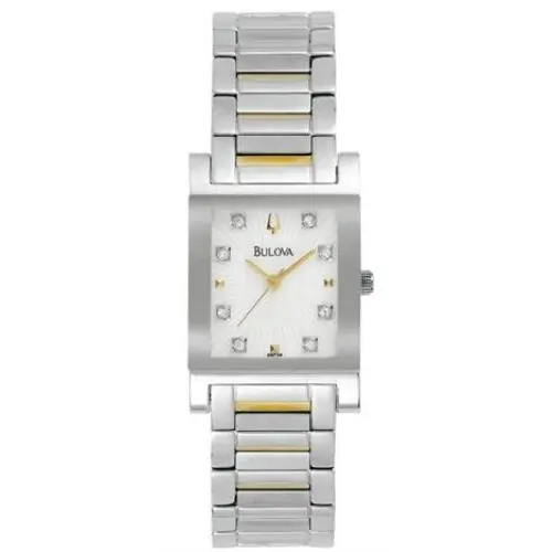 Women Watch Stainless Steel Two Tone Quartz Square White Dial 98P39 by Bulova