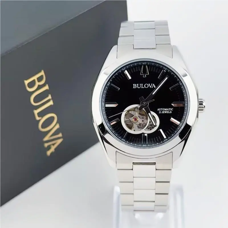 Bulova Men`s Surveyor 96A270 Black Dial Stainless Steel Automatic Watch 42mm