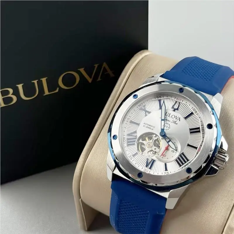 Marine Star 98A225 Automatic White Dial Blue Rubber Strap Men`s Watch by Bulova