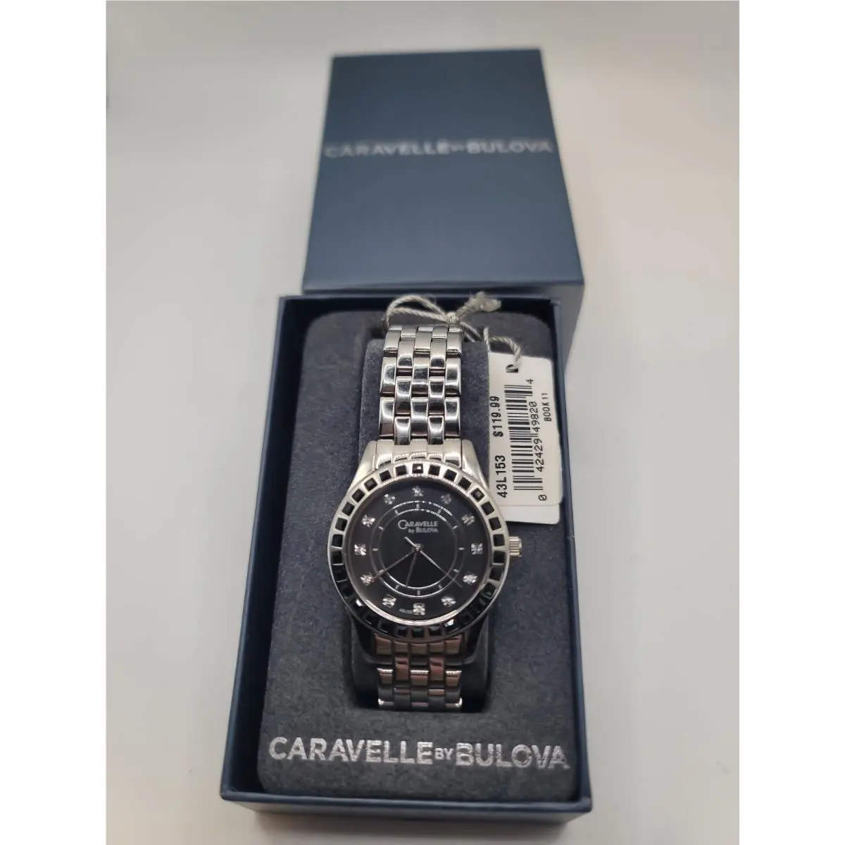 Caravelle BY  43L153 Women`s Black and Clear Stones Round Analog Watch by Bulova